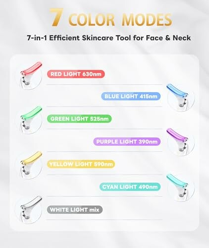 7 color modes skincare tool for face and neck with different light frequencies.