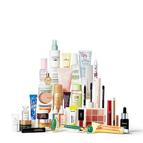 Collection of assorted beauty products including skincare and makeup items