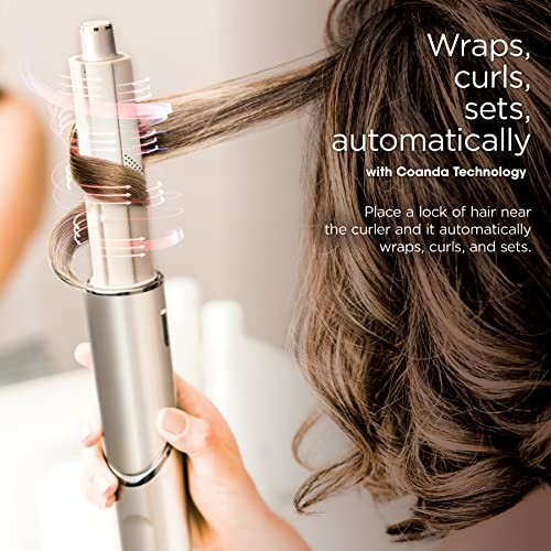 Person using automatic hair curler with Coanda Technology