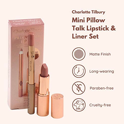 Charlotte Tilbury Mini Pillow Talk Lipstick and Lip Cheat Lip Liner Set with product features.