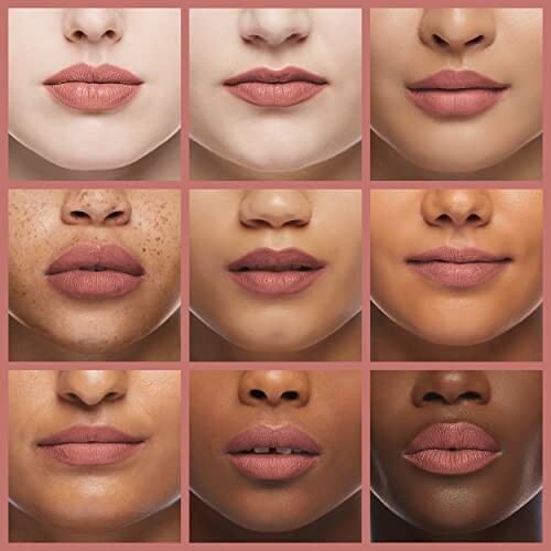 Grid of diverse models wearing different lipstick shades.