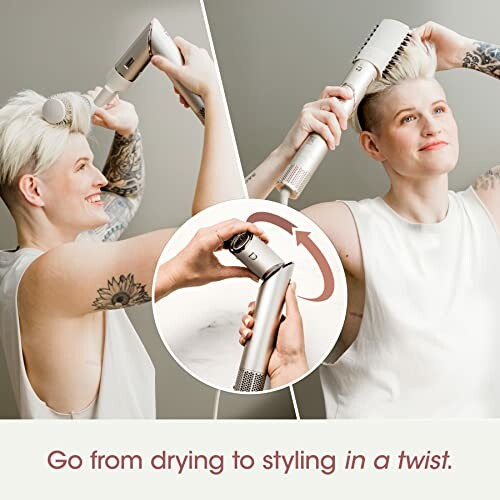 Person using a hair styling tool with interchangeable parts.