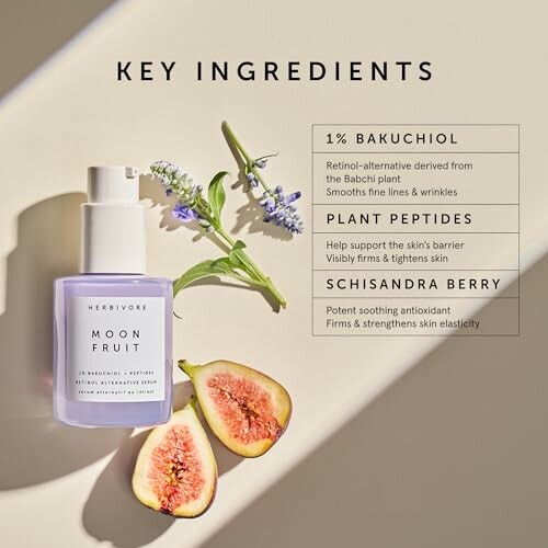 Herbivore Moon Fruit with key ingredients: bakuchiol, plant peptides, schisandra berry, and figs.