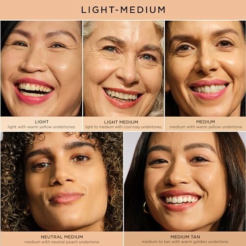 Chart showing diverse light-medium skin tones with different undertones.