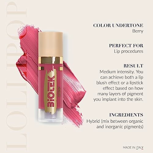 Lip pigment product with berry undertone, suitable for lip procedures, medium intensity.