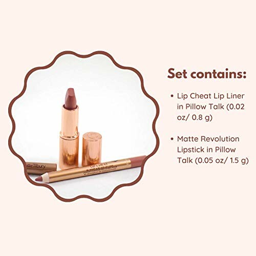 Lipstick and lip liner set with product details.