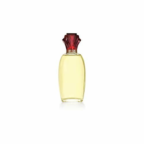 Elegant perfume bottle with a red cap and golden liquid.