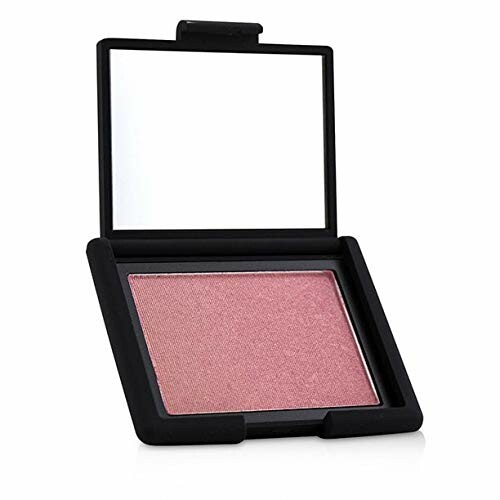 Open compact with pink blush and mirror