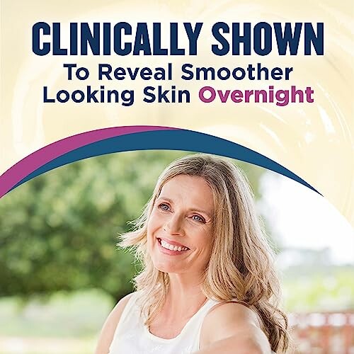 Smiling woman with text about smoother skin.